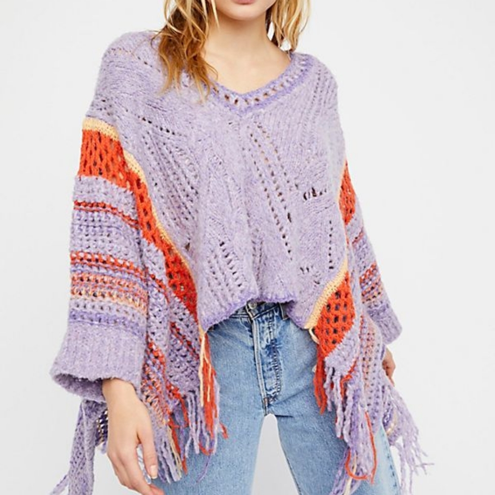 NWOT Free People Hidden Valley Poncho Purple Ice Combo, XS/S